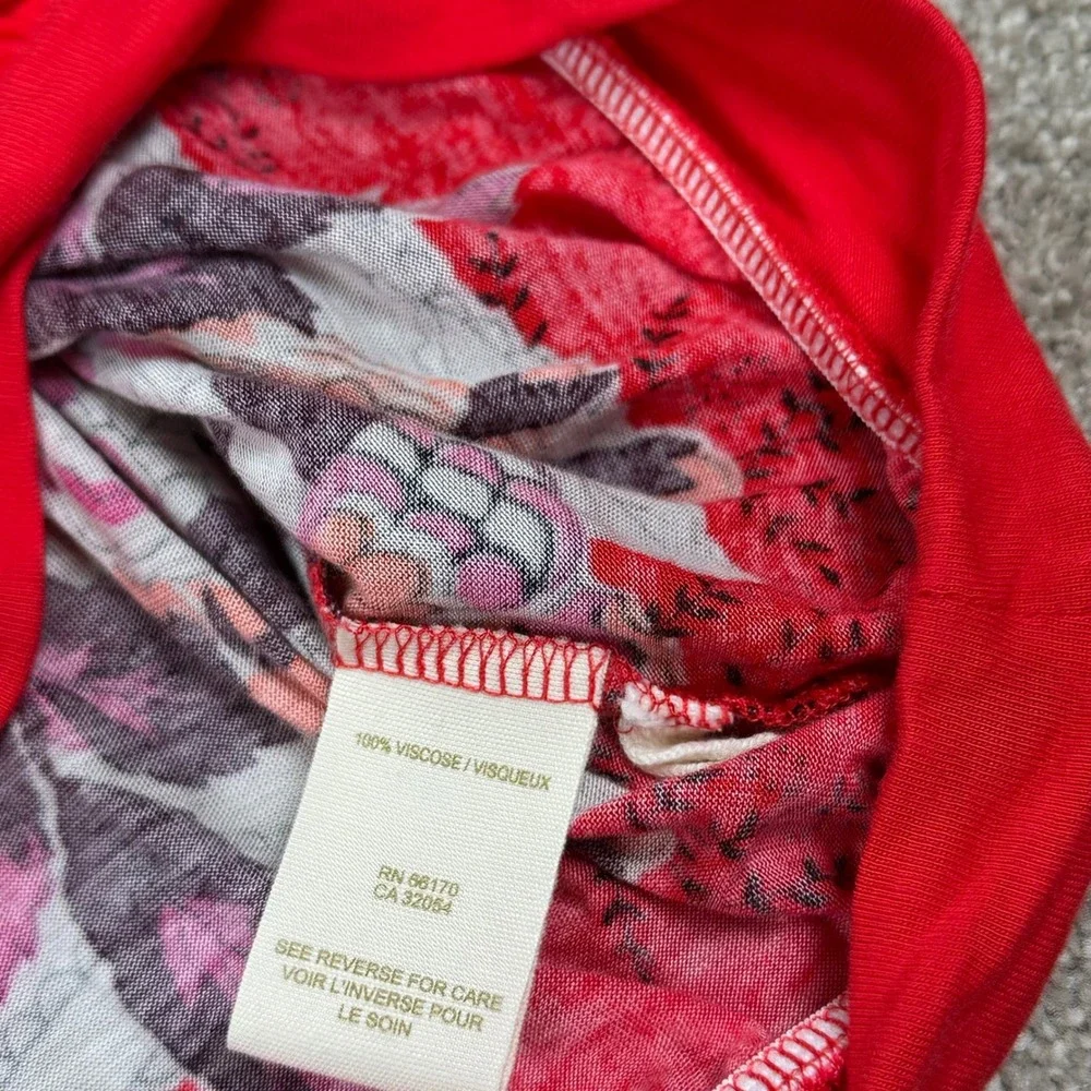 Free People Tunic Top Red Floral Butterfly 3/4 Sleeve‎ Bohemian Chic